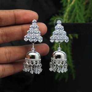 Silver Color Antique Rivoli Stone Earrings